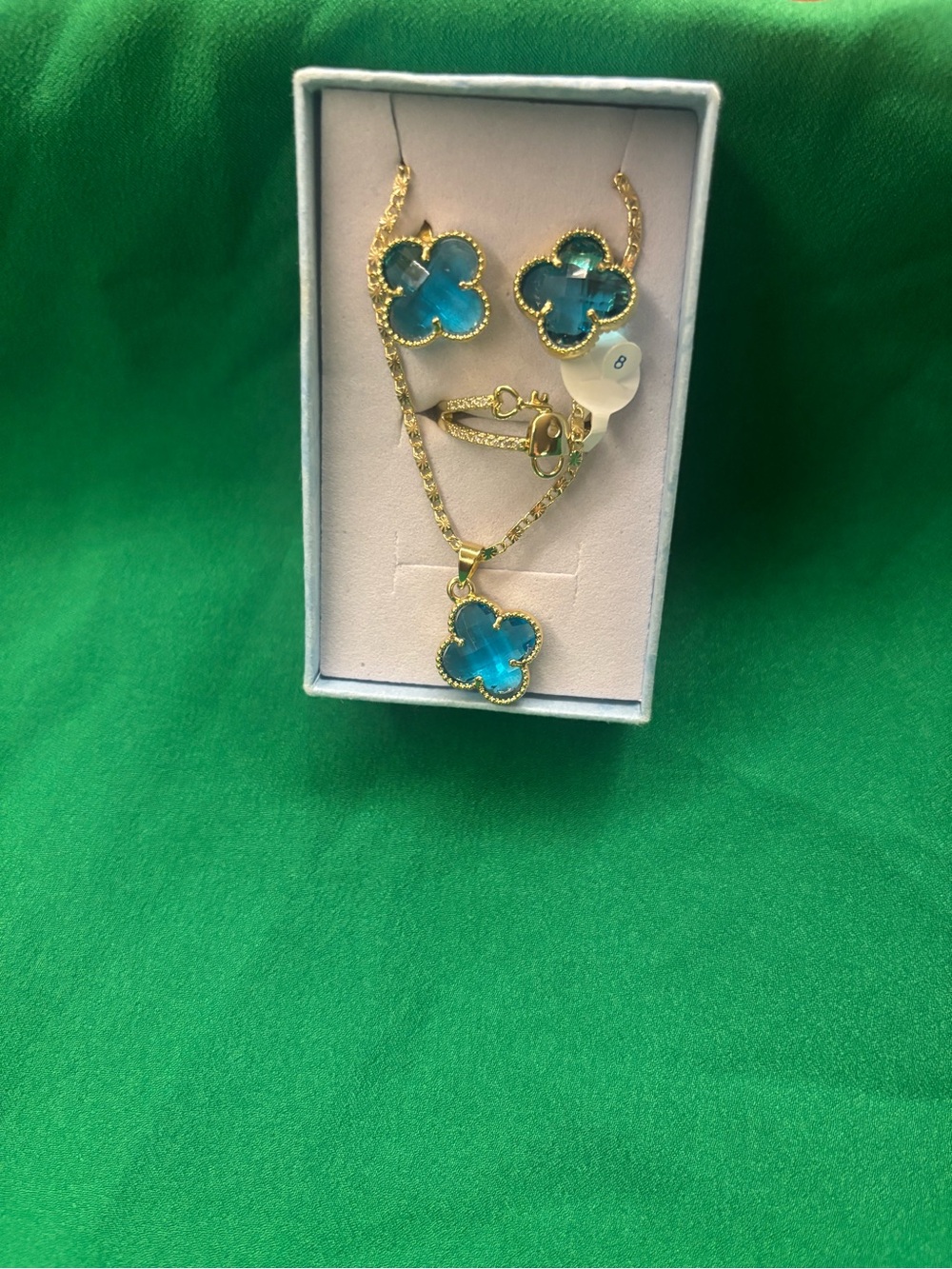 Color gold Tone Blue Clover Pendant Necklace & Earring Set - Women Jewelry